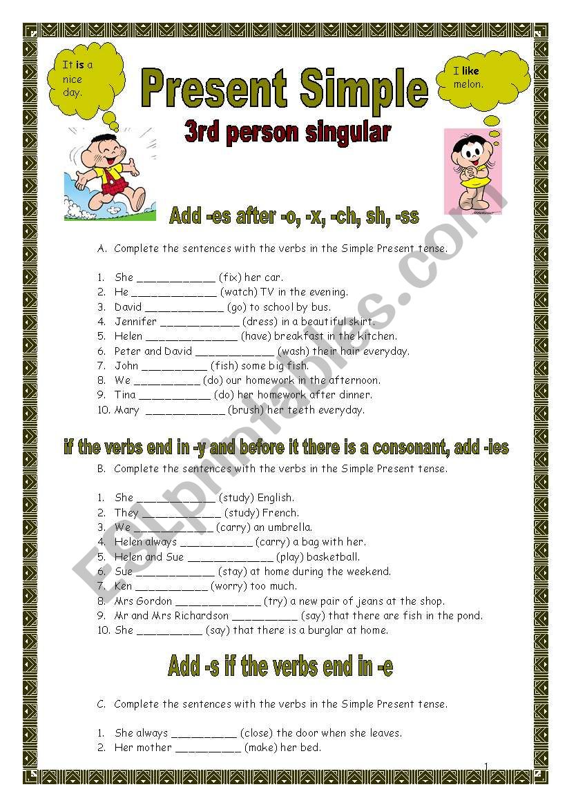 Present Simple 3rd Person Singular 24 02 09 ESL Worksheet By Manuelanunes3