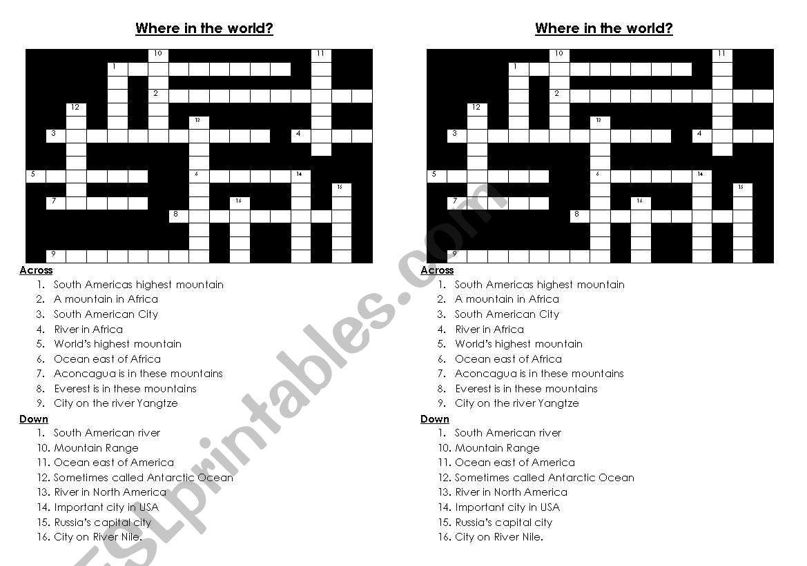 where in the world worksheet