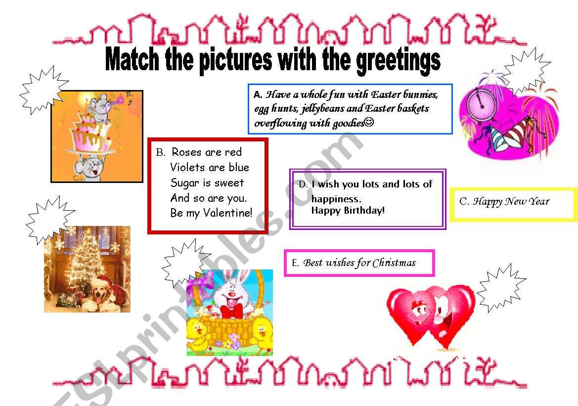 Seasons greetings - matching worksheet