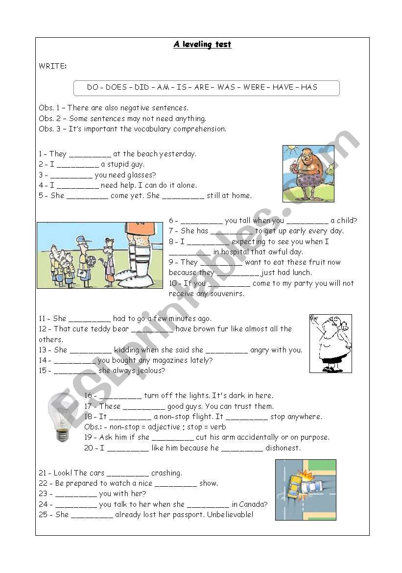 A leveling test worksheet