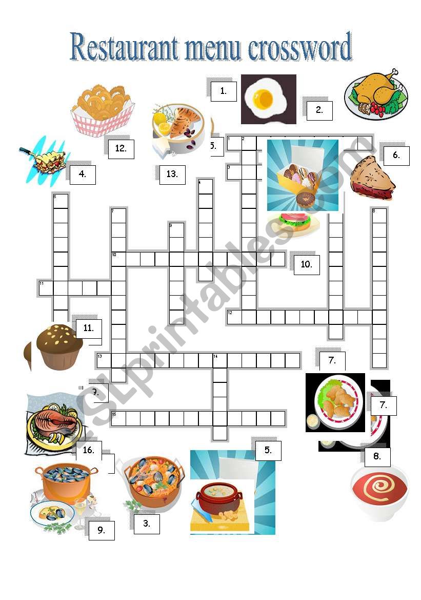 restaurant crossword worksheet
