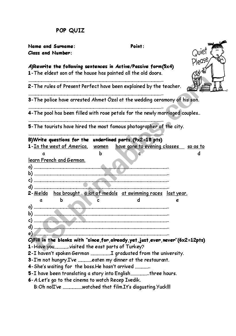 POP QUIZ worksheet