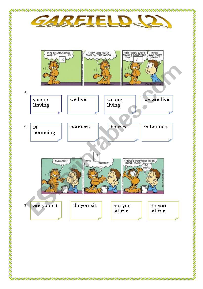 reported speech worksheet garfield