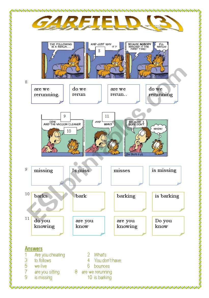 Garfield 3(of3) dialogue to complete (answers included)