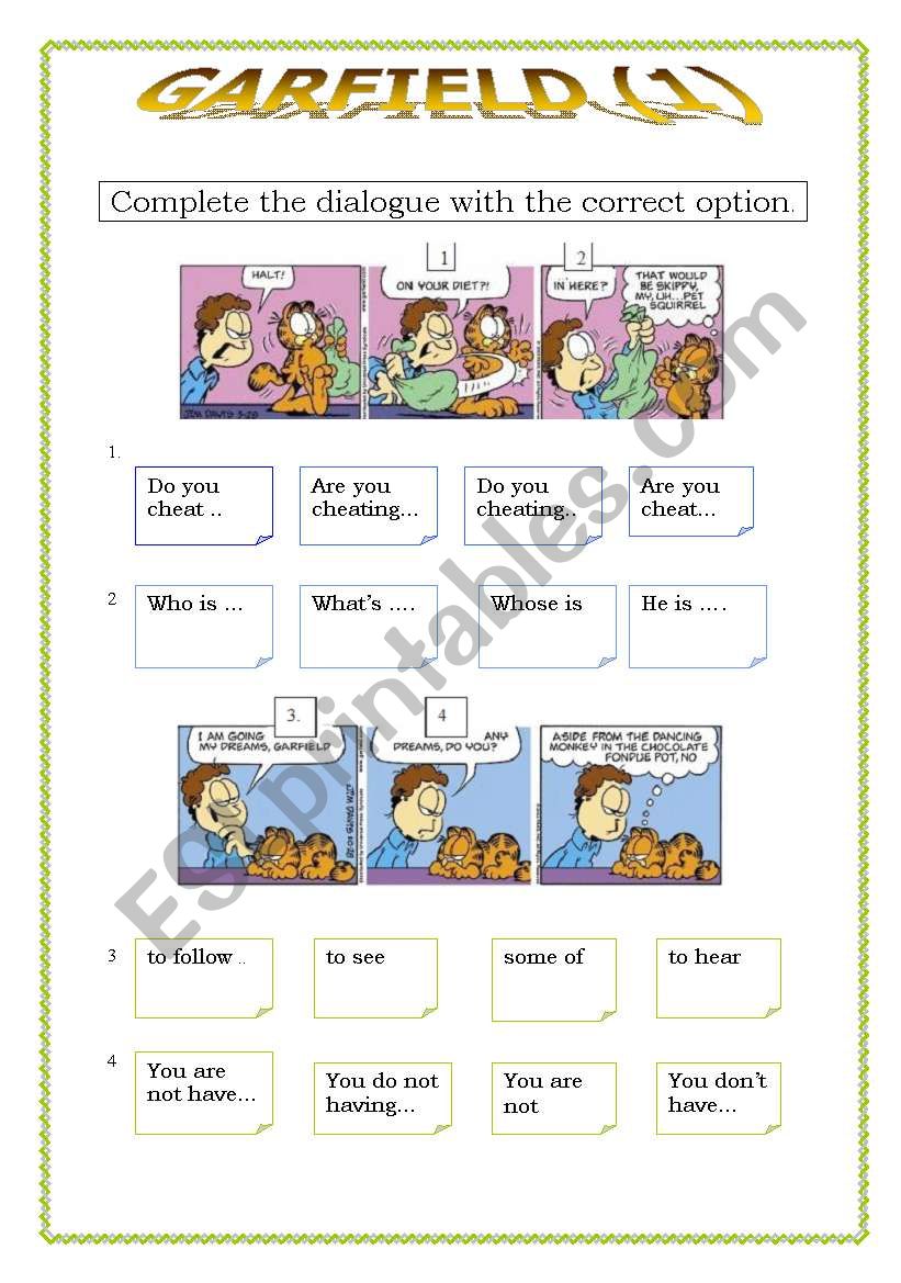 Garfield 1 (of 3) dialogue to complete