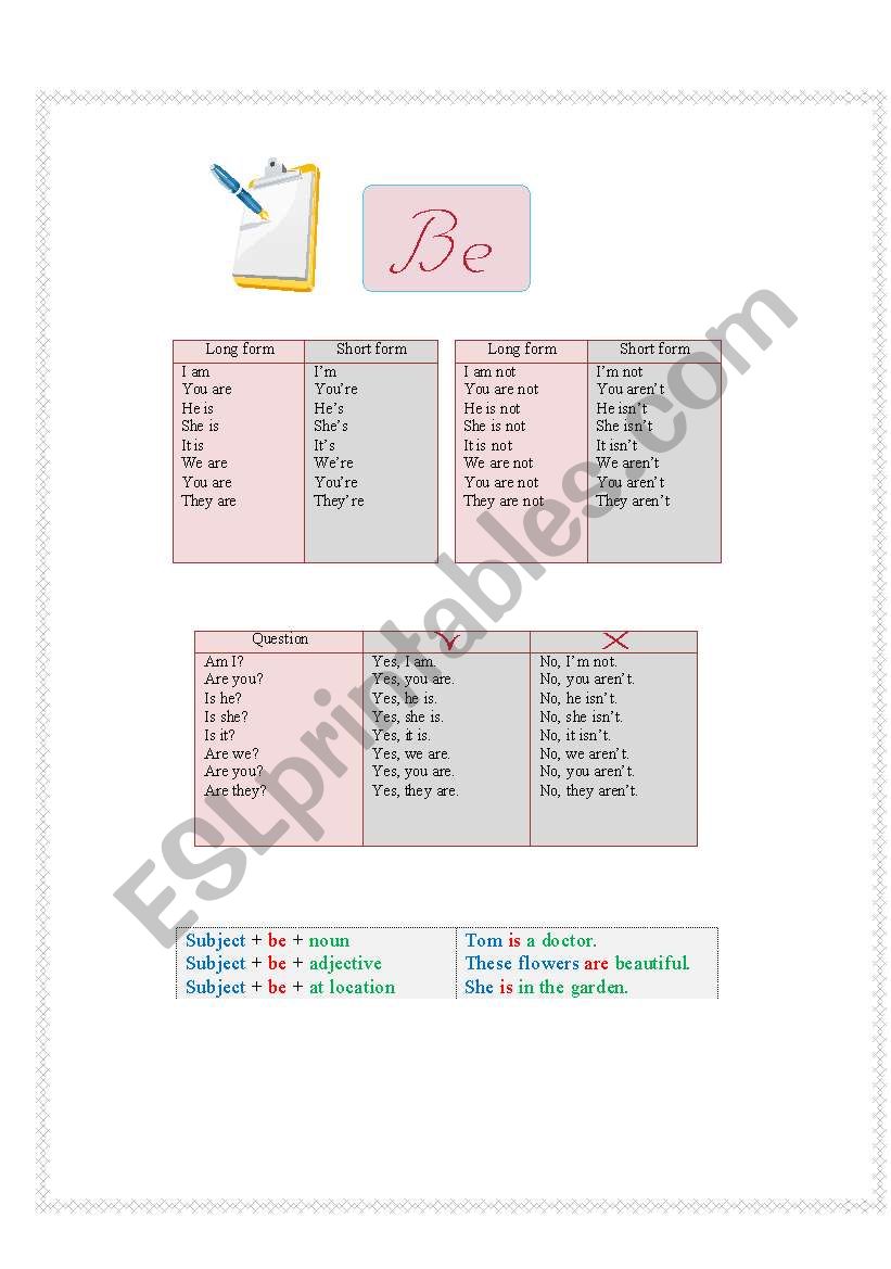 verb be worksheet