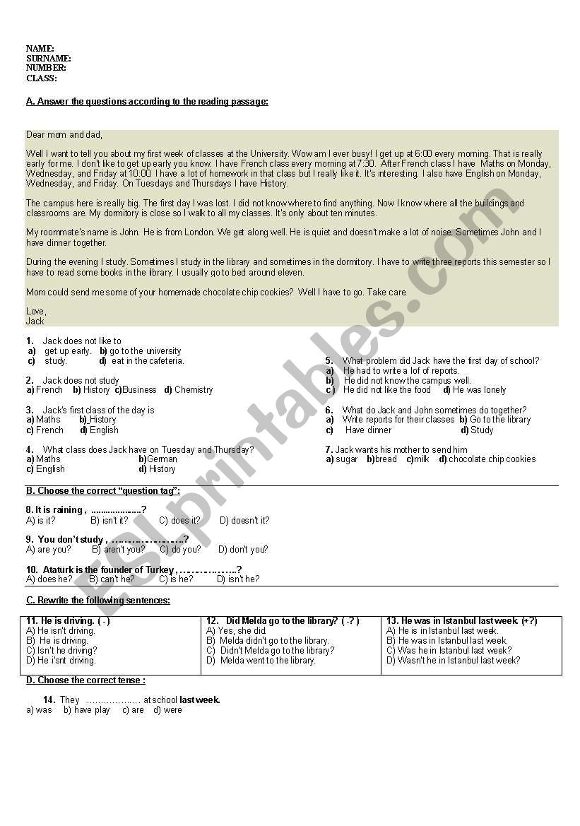 ENGLISH MULTIPLE CHOICE TEST worksheet