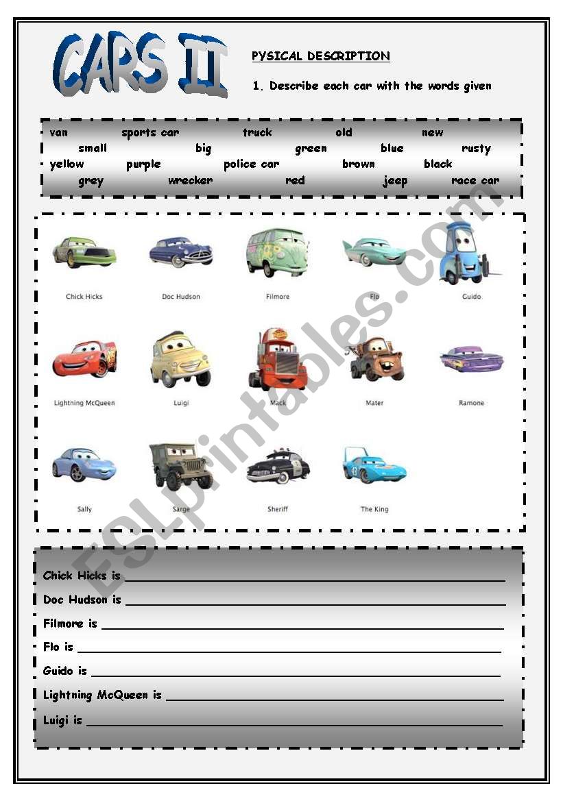 CARS II - DESCRIPTIONS (PHYSICAL & CHARACTER) 