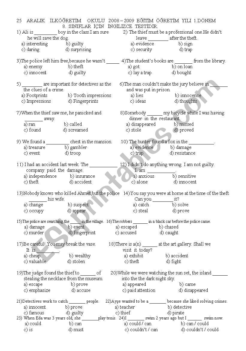 simple past-could worksheet