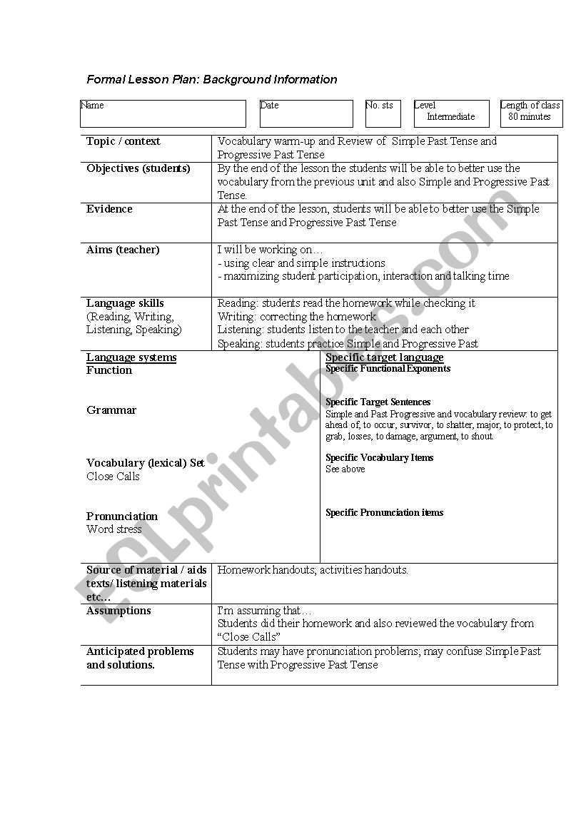 Lesson Planning Form worksheet