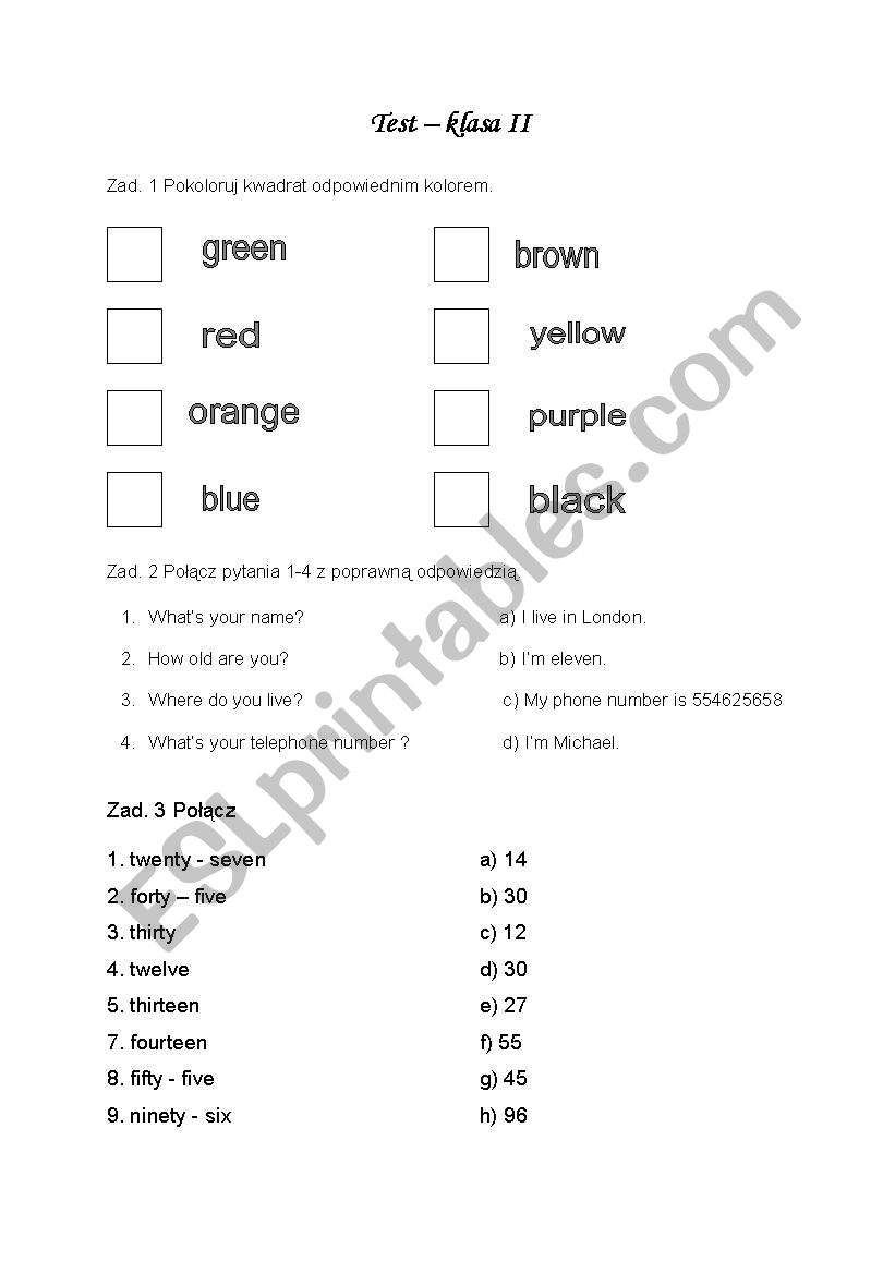 test worksheet