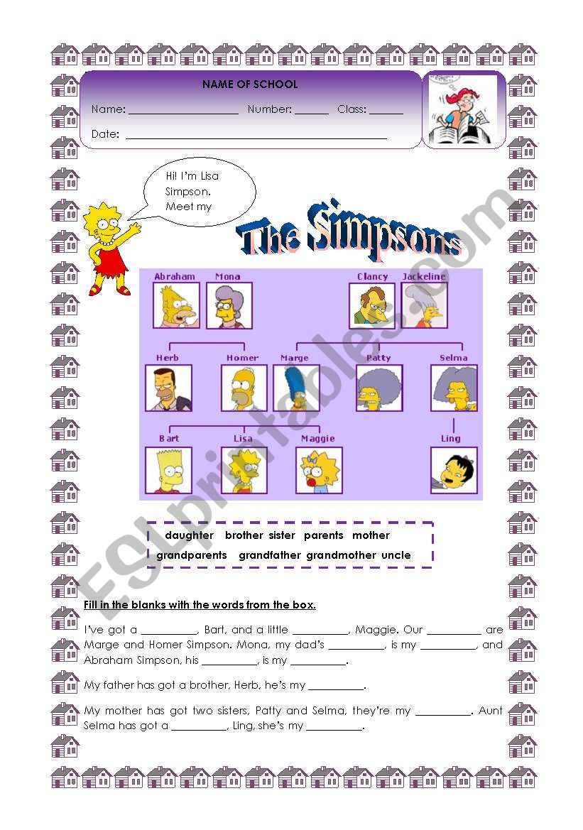 tHE sIMPSONS worksheet