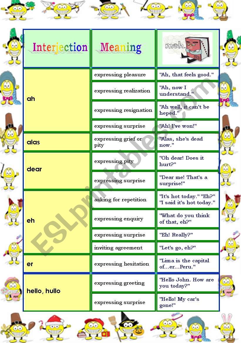 Interjections (2 pages) worksheet