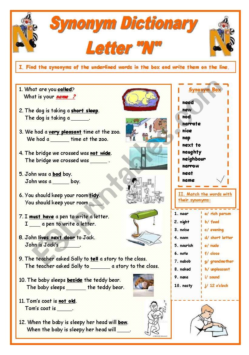 Synonym Dictionary, Letter J - ESL worksheet by Babi965