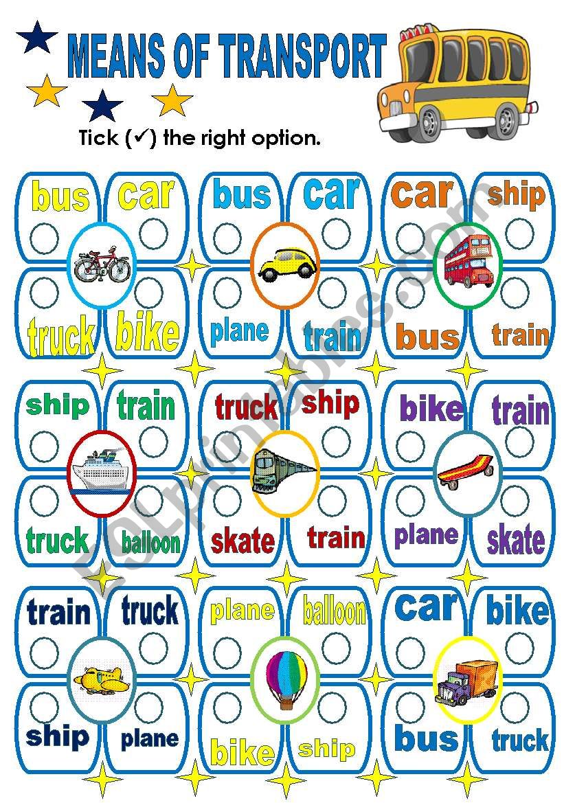 MEANS OF TRANSPORT worksheet