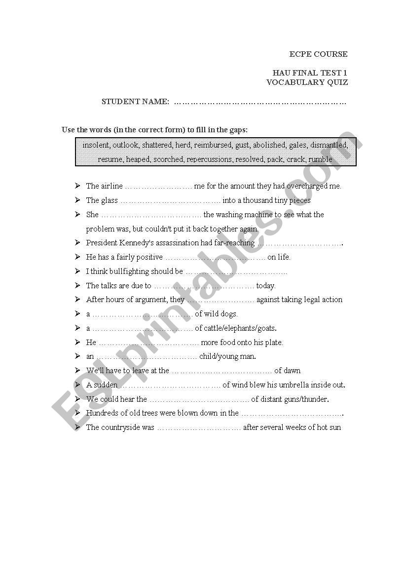 ECPE VOCABULARY QUIZ worksheet