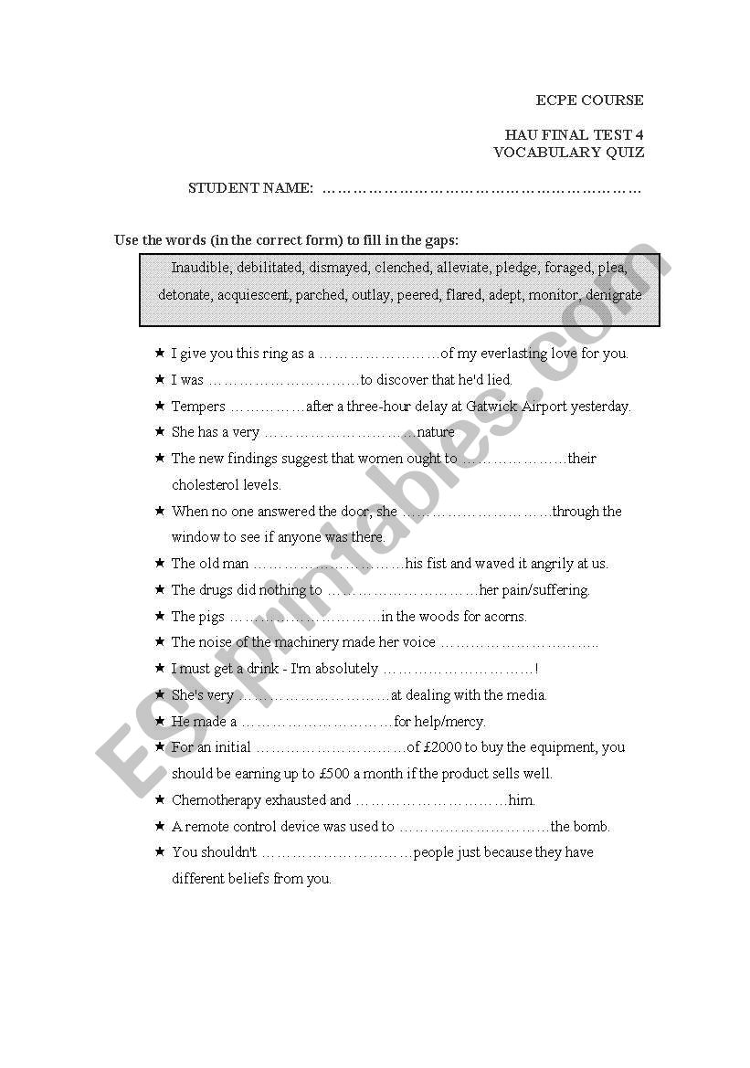 PROFICIENCY VOC QUIZ worksheet