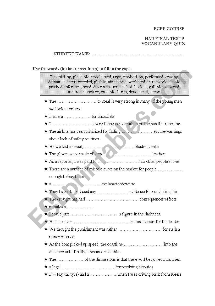 ECPE LEVEL QUIZ worksheet