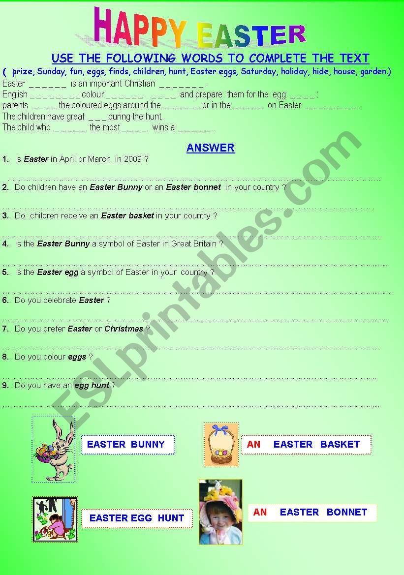 EASTER worksheet