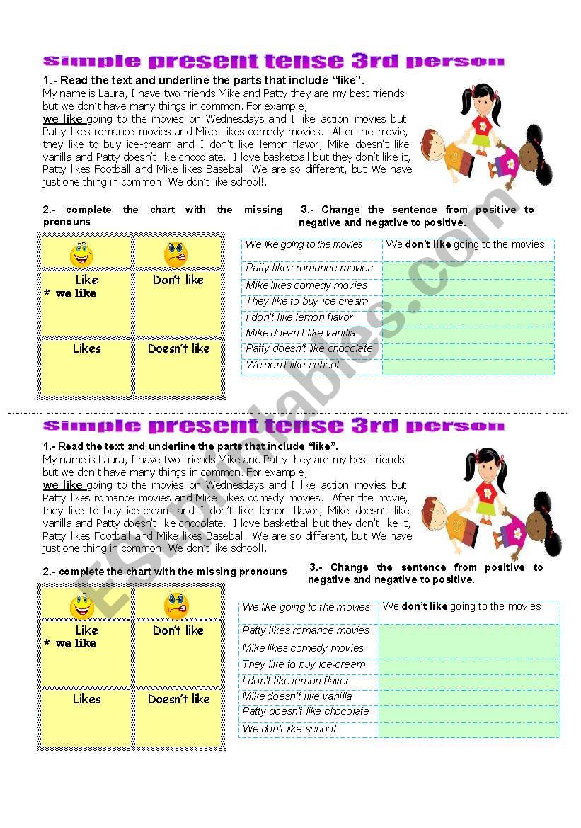 simple present third person worksheet