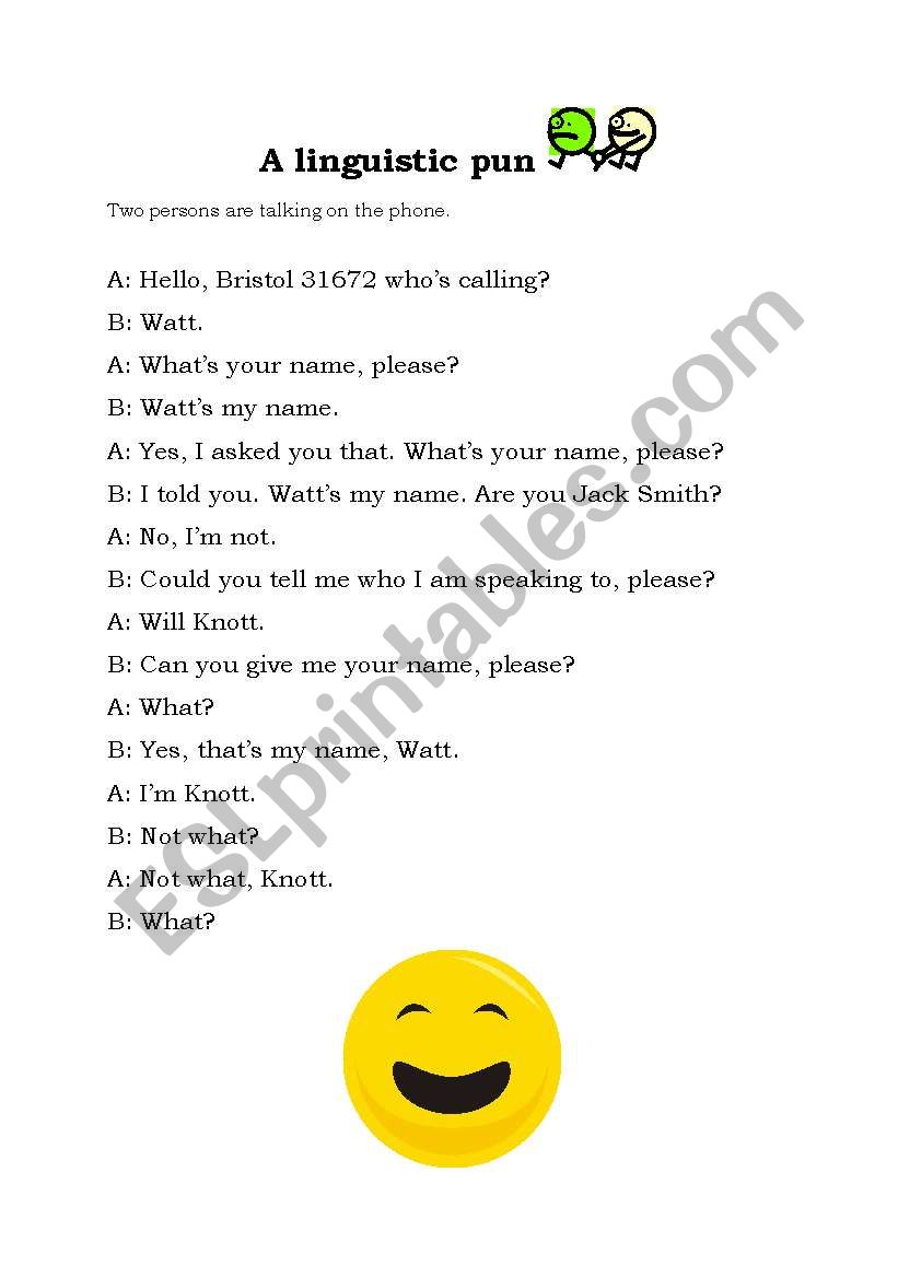 A linguistic pun - FUNNY worksheet