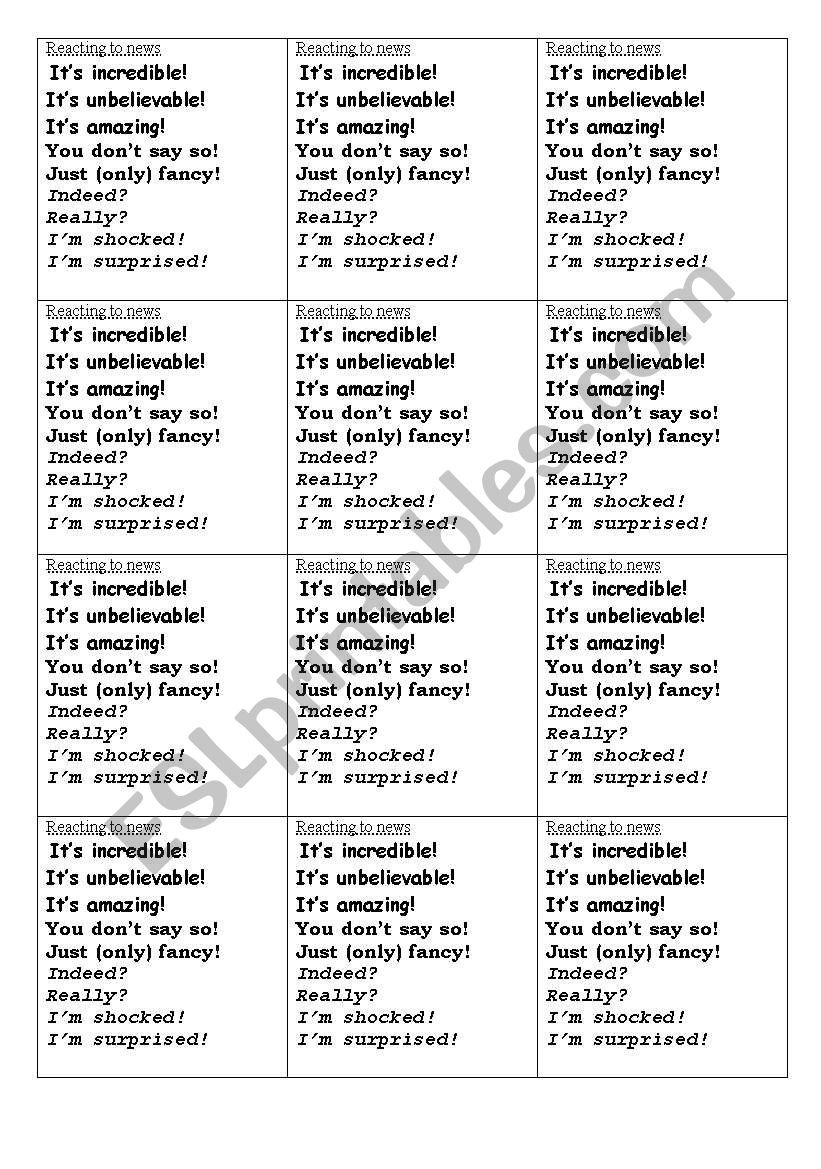 Reacting to news. Surprise . worksheet