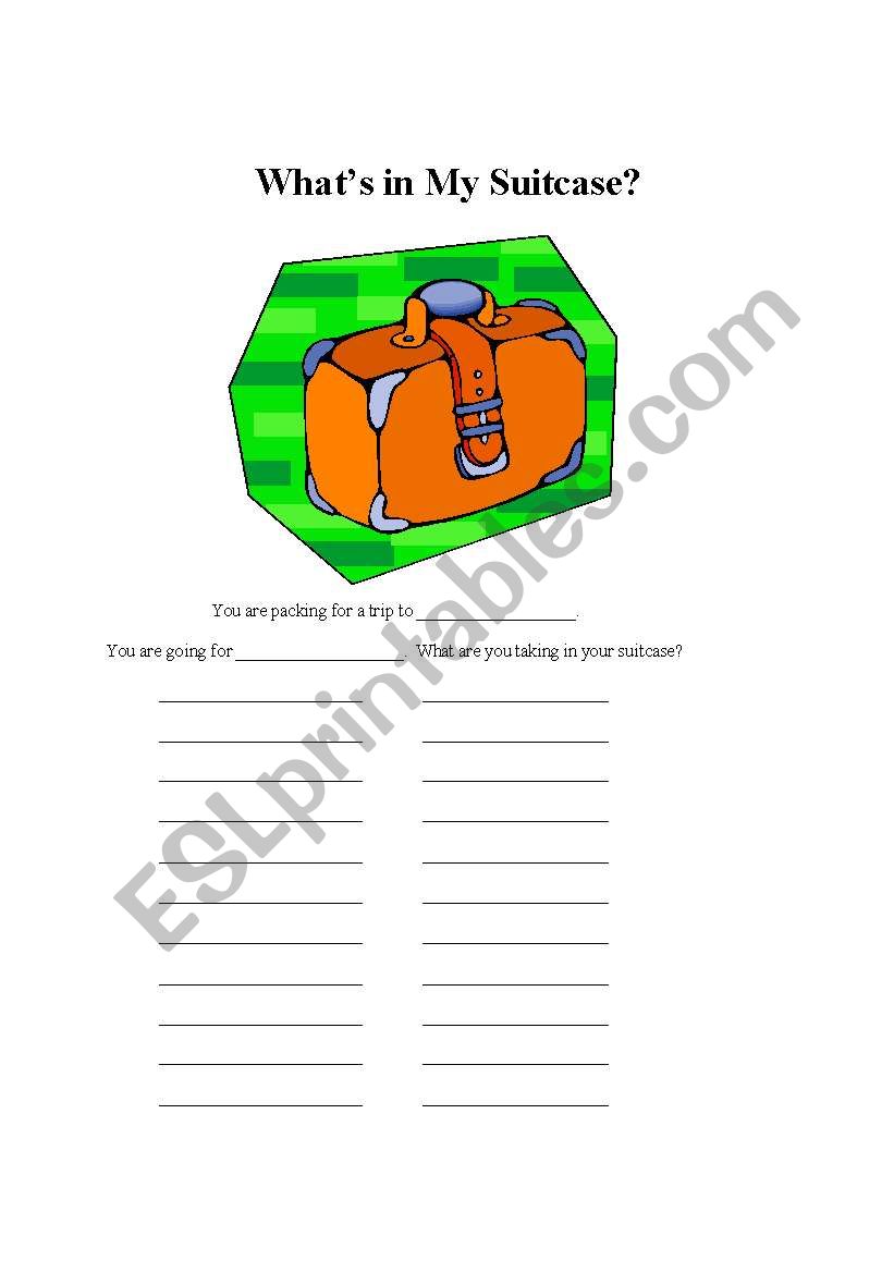 Whats in my suitcase worksheet