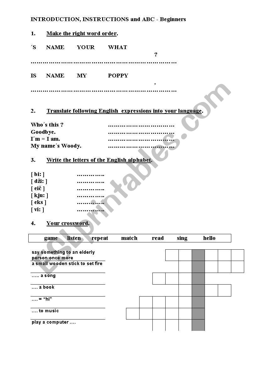 Introduction, instructions and ABC
