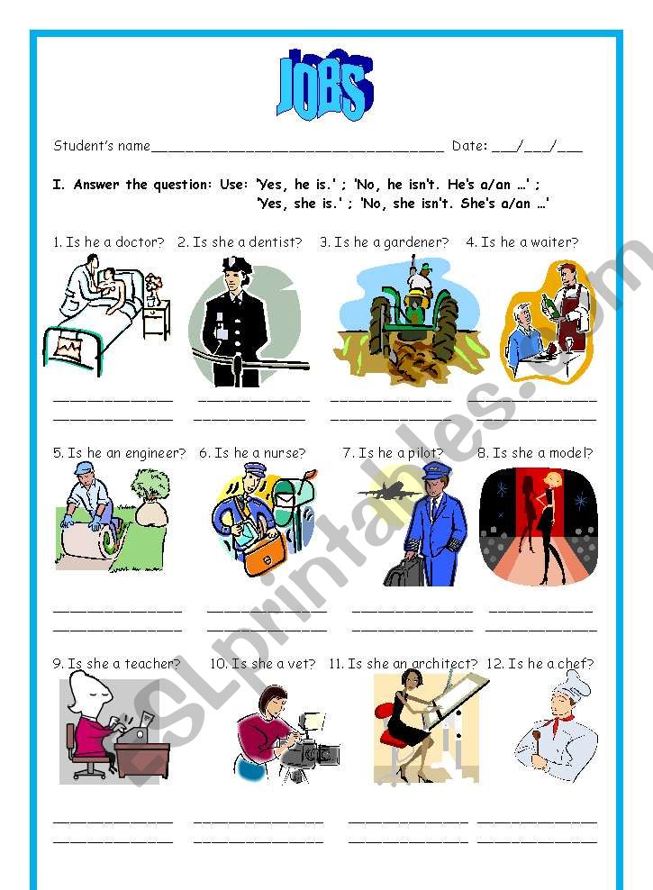 Jobs + Verb to be worksheet