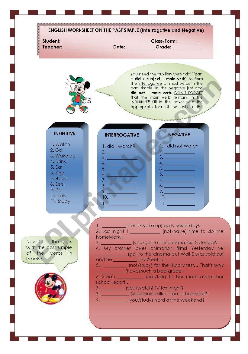 THE PAST SIMPLE (interrogative & negative)