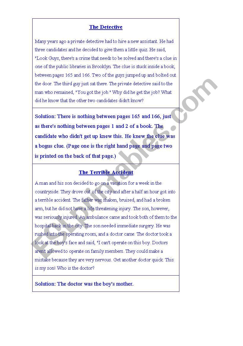 Catch the Riddle worksheet