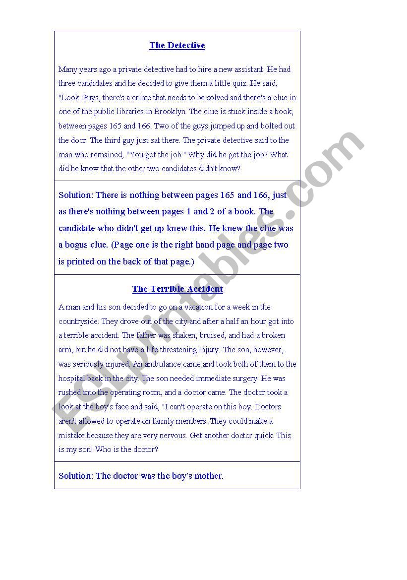 Catch the Riddle worksheet