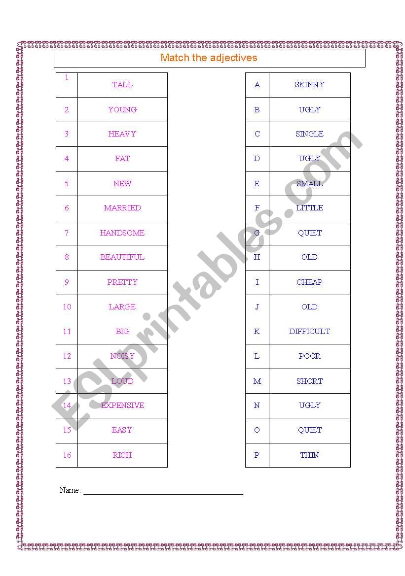 Adjectives worksheet