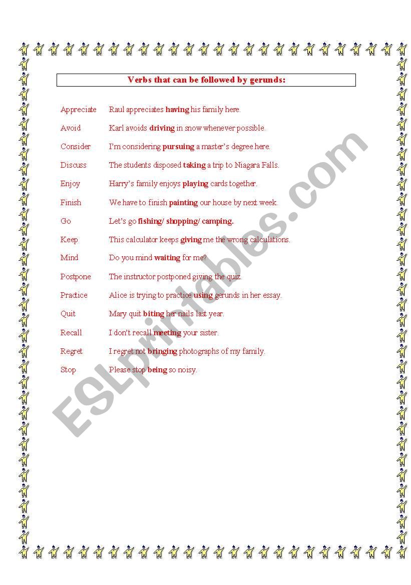 Gerunds and Infinitives worksheet