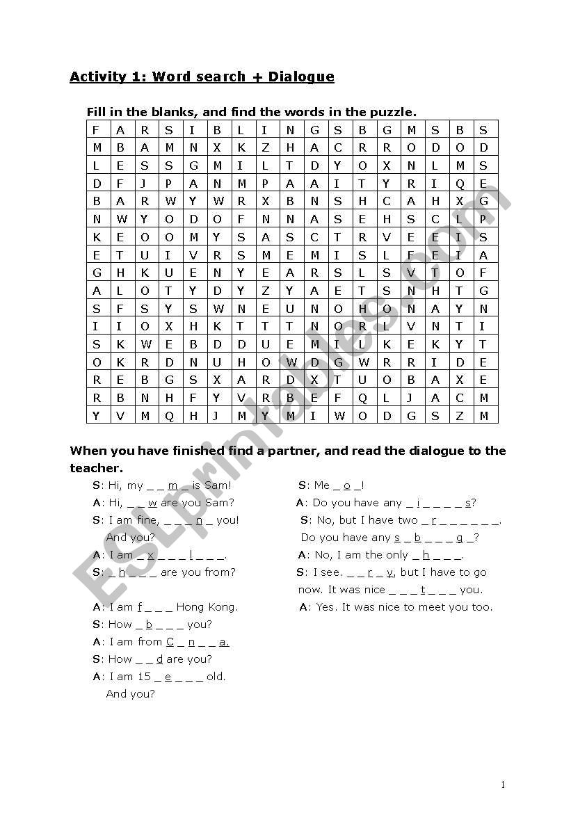 Getting to Know You worksheet