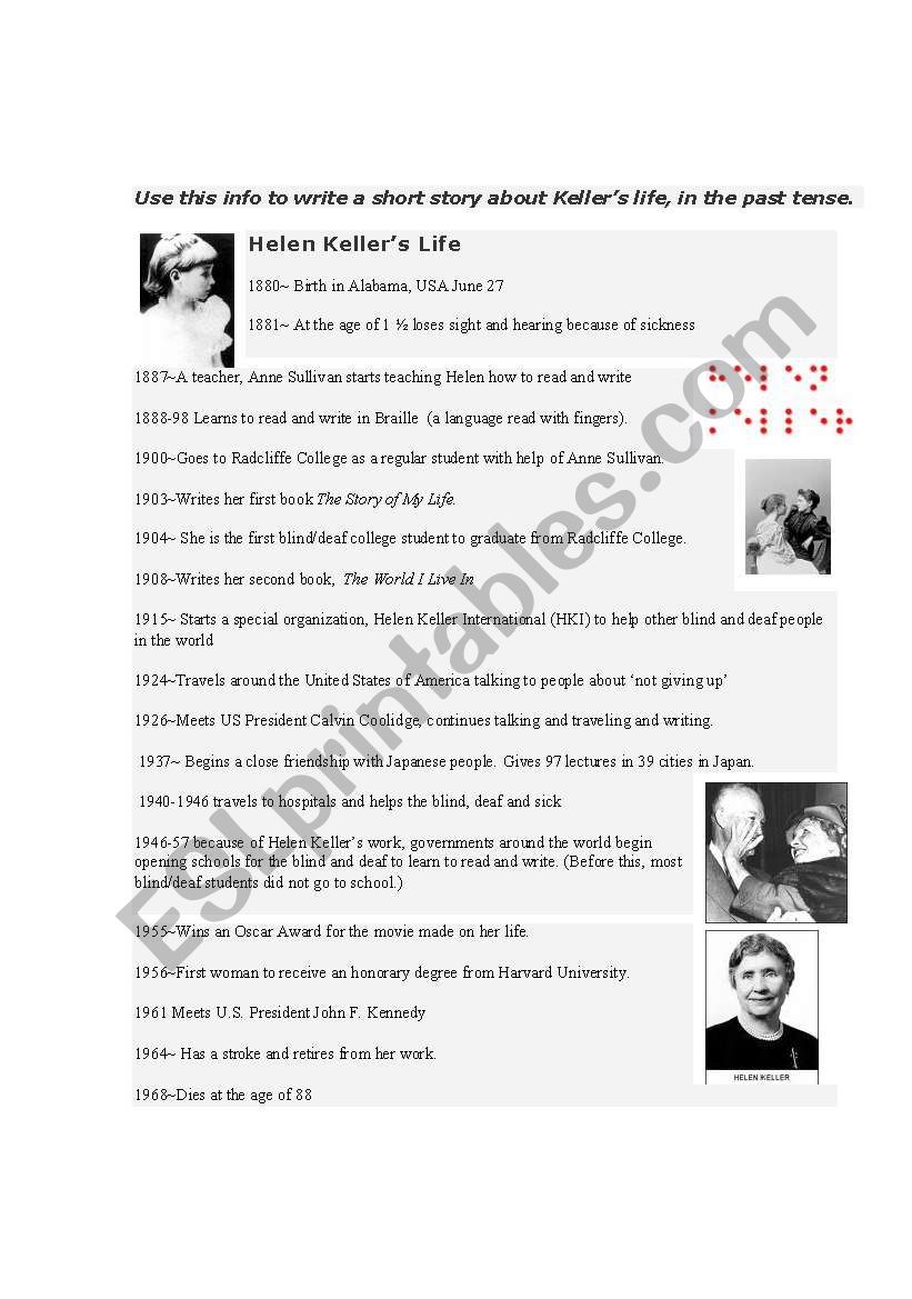 Helen Kellers Life- Timeline worksheet