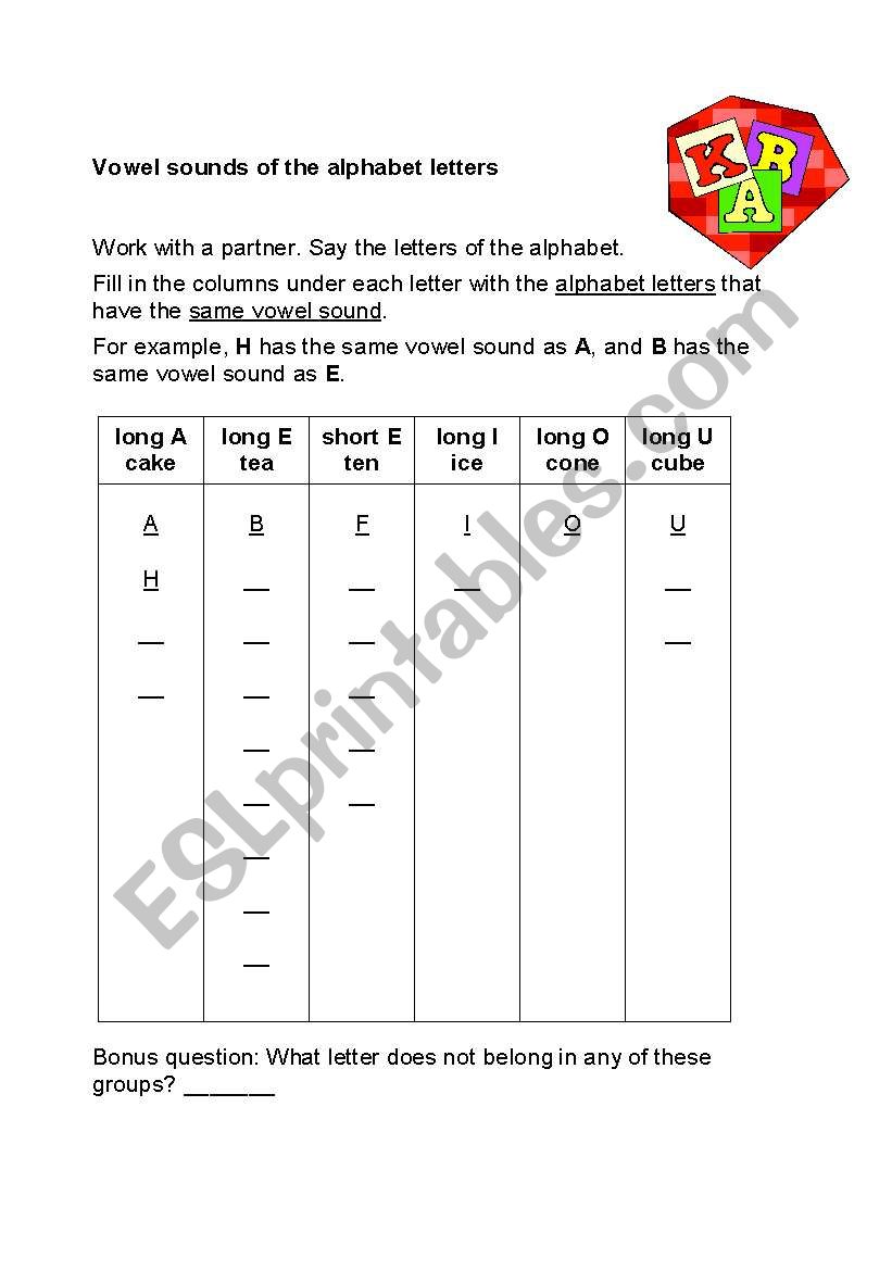 Alphabet Vowel Sounds worksheet