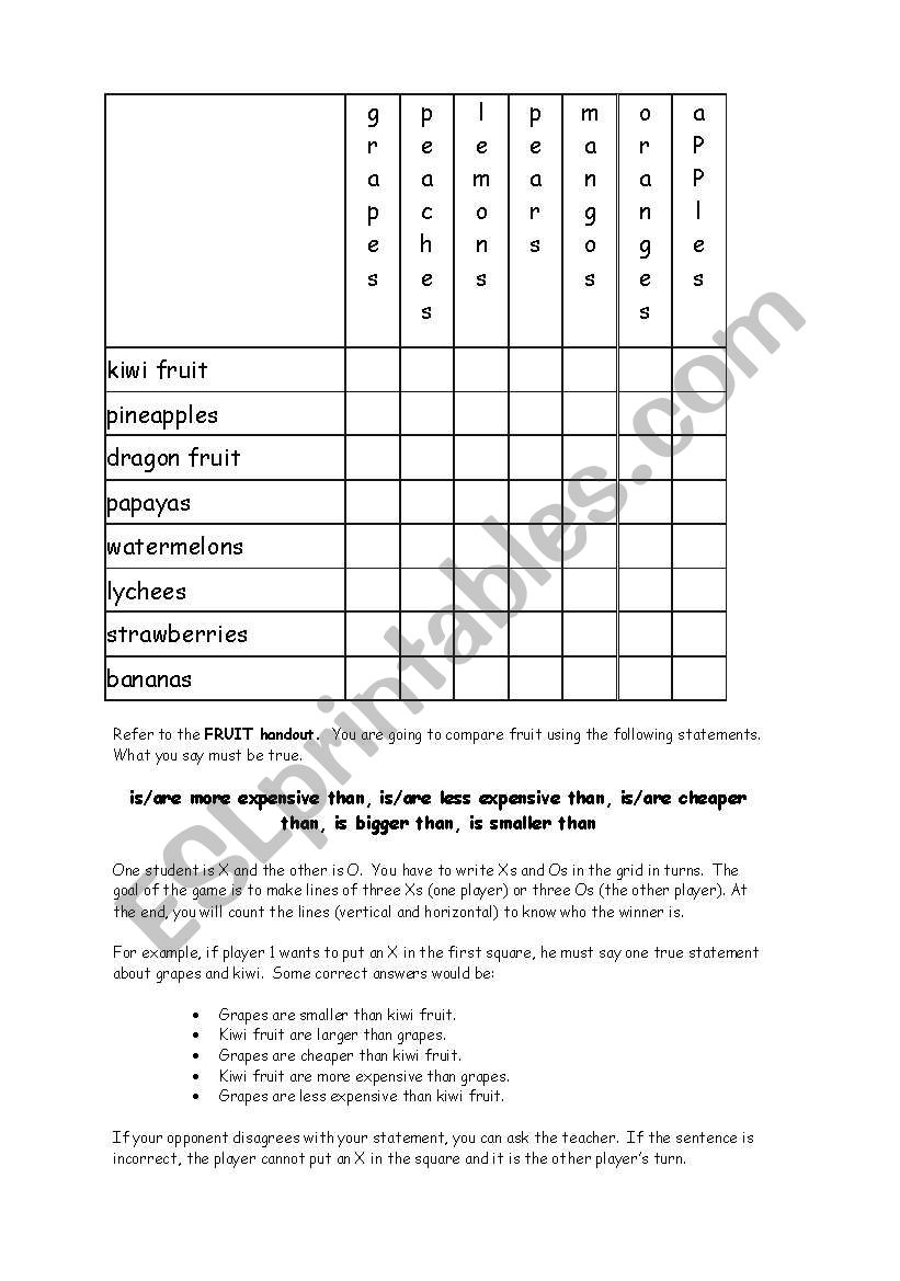 Comparatives Game (Fruit theme)