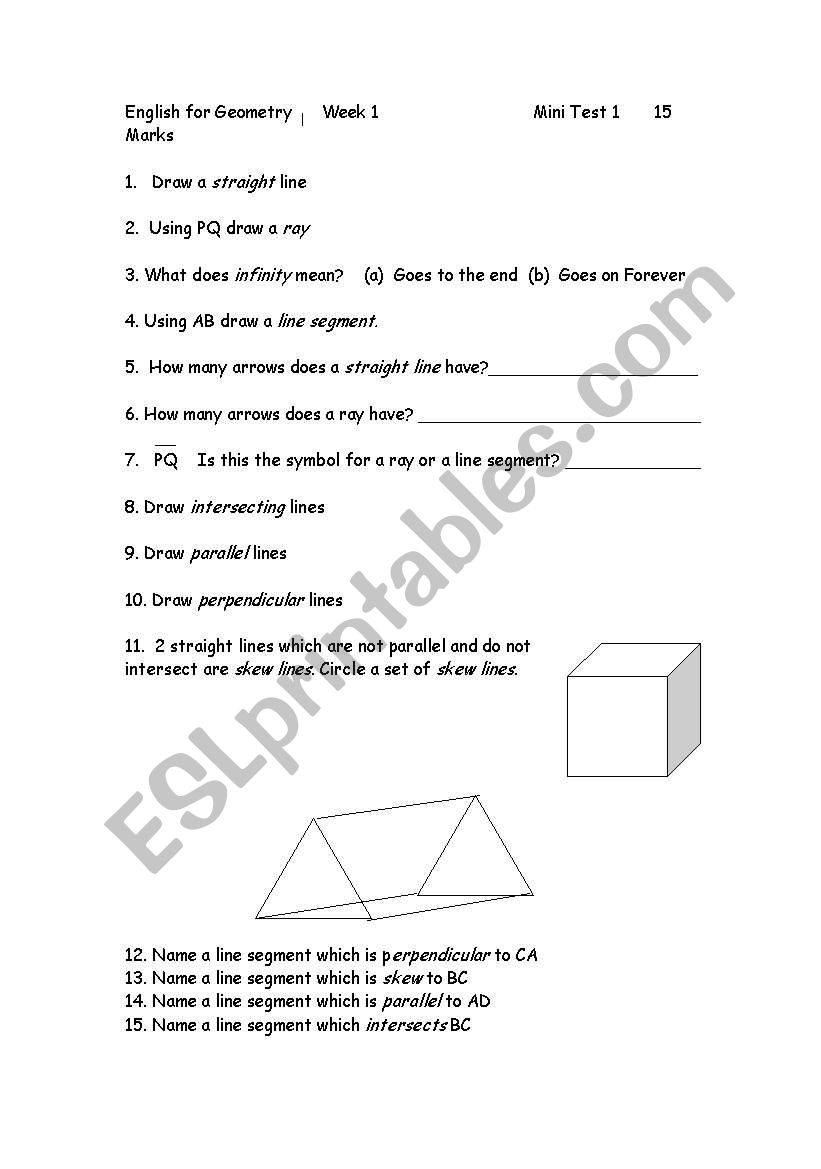 English for Geometry worksheets