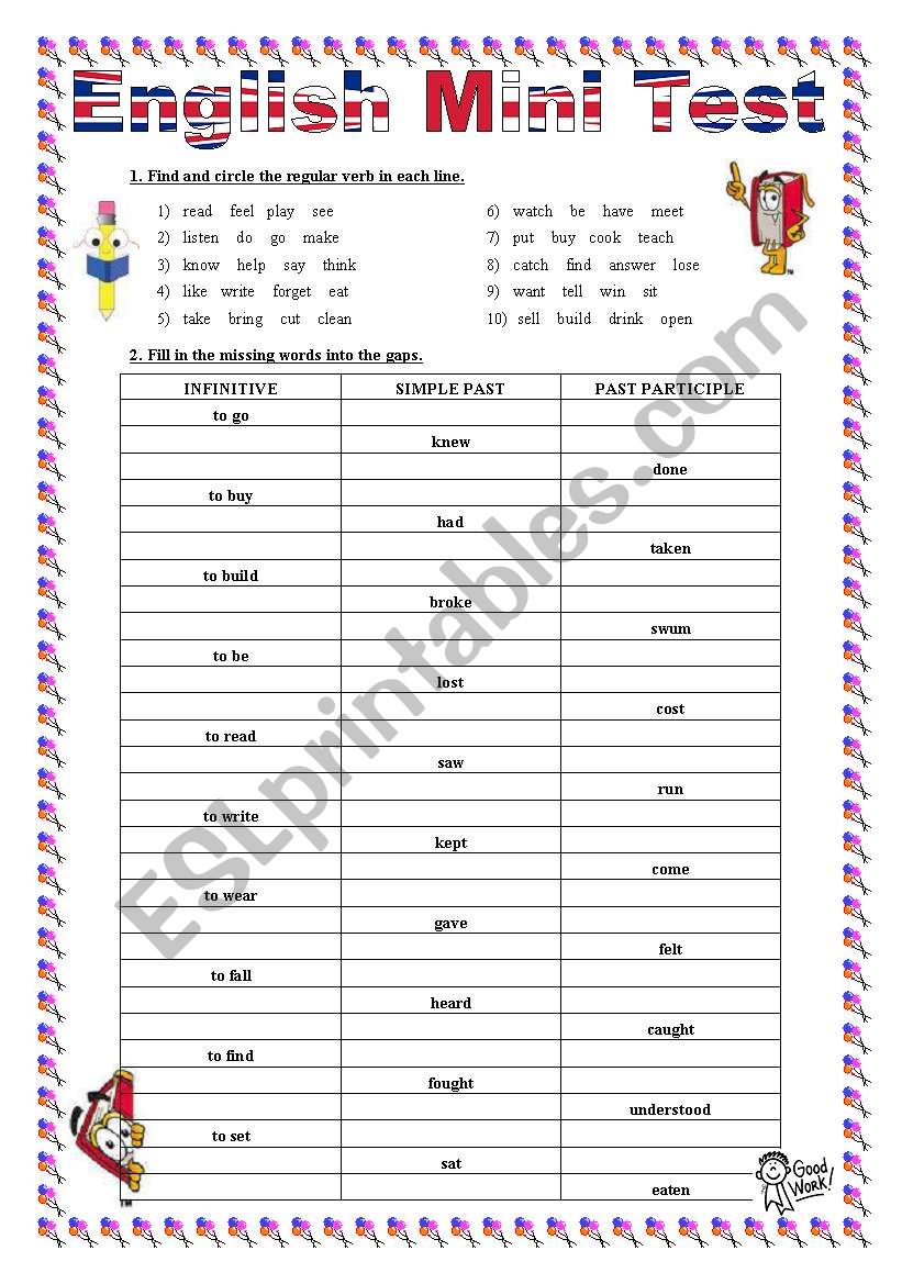 English Mini Test on Regular and Irregular Verbs