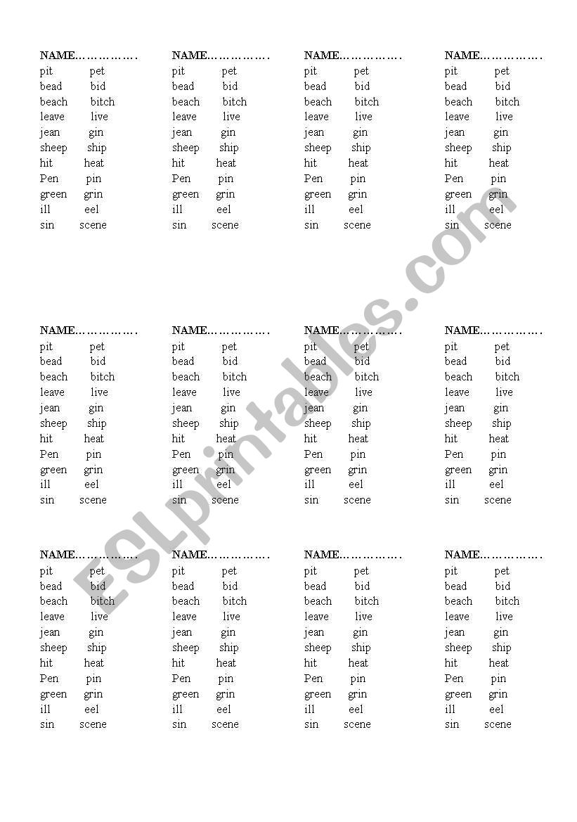 Minimal Pairs Practice - for group