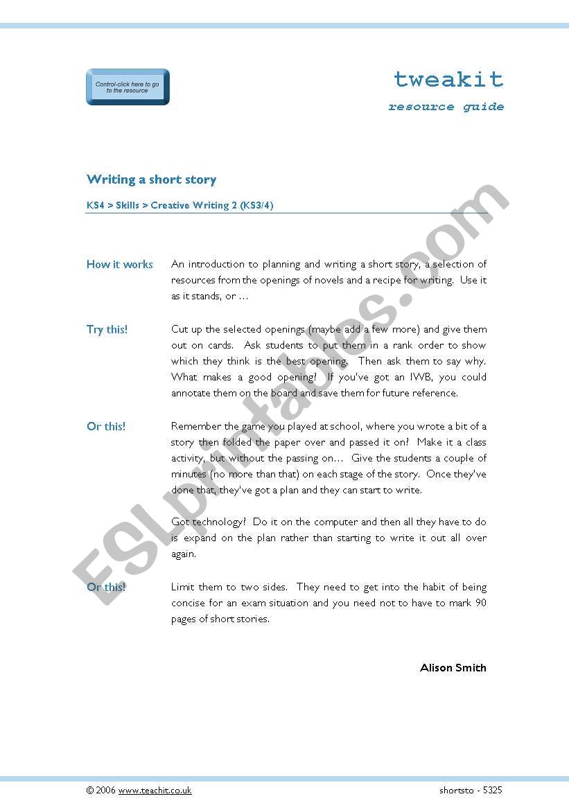 Short story writing worksheet
