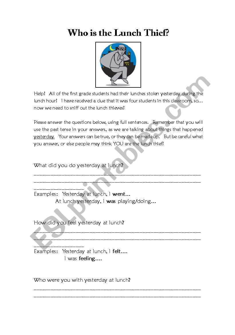 who-is-the-lunch-thief-past-tense-speaking-activity-esl-worksheet-by-mischataylor