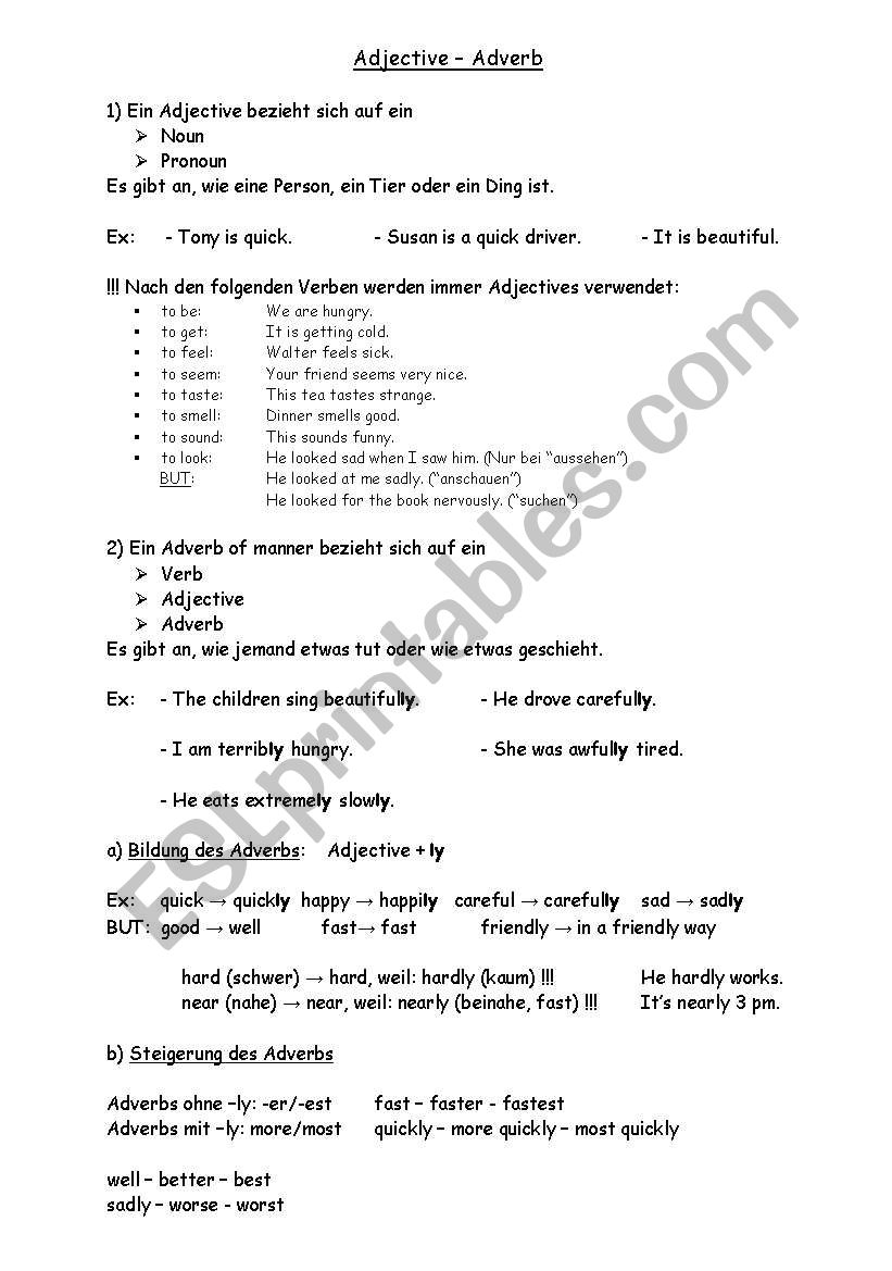 Adjective-Adverb worksheet