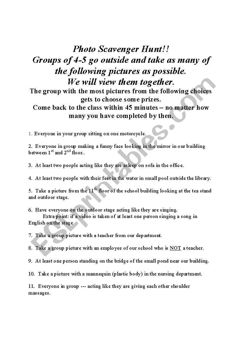 Photo Scavenger Hunt worksheet