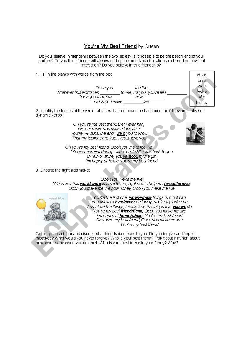 YouÂ´re my best friend worksheet