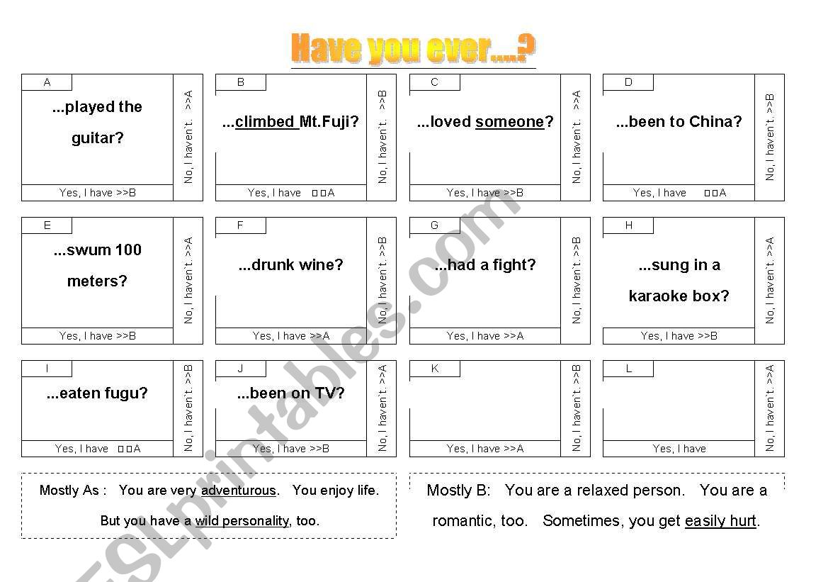 Have you ever...? worksheet