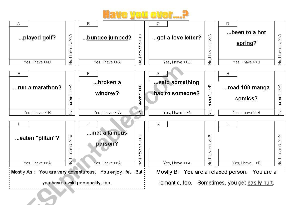 Have you ever ...? B worksheet