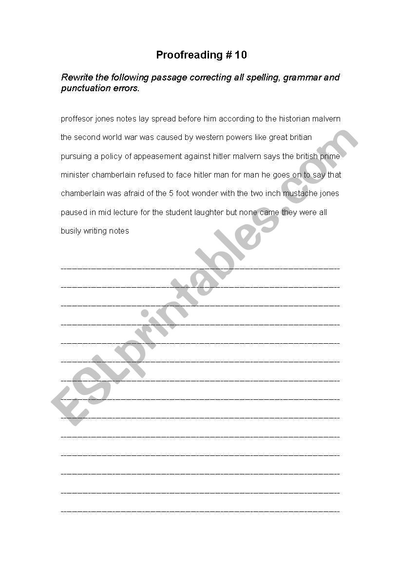 Proofreading Exercise # 10 worksheet