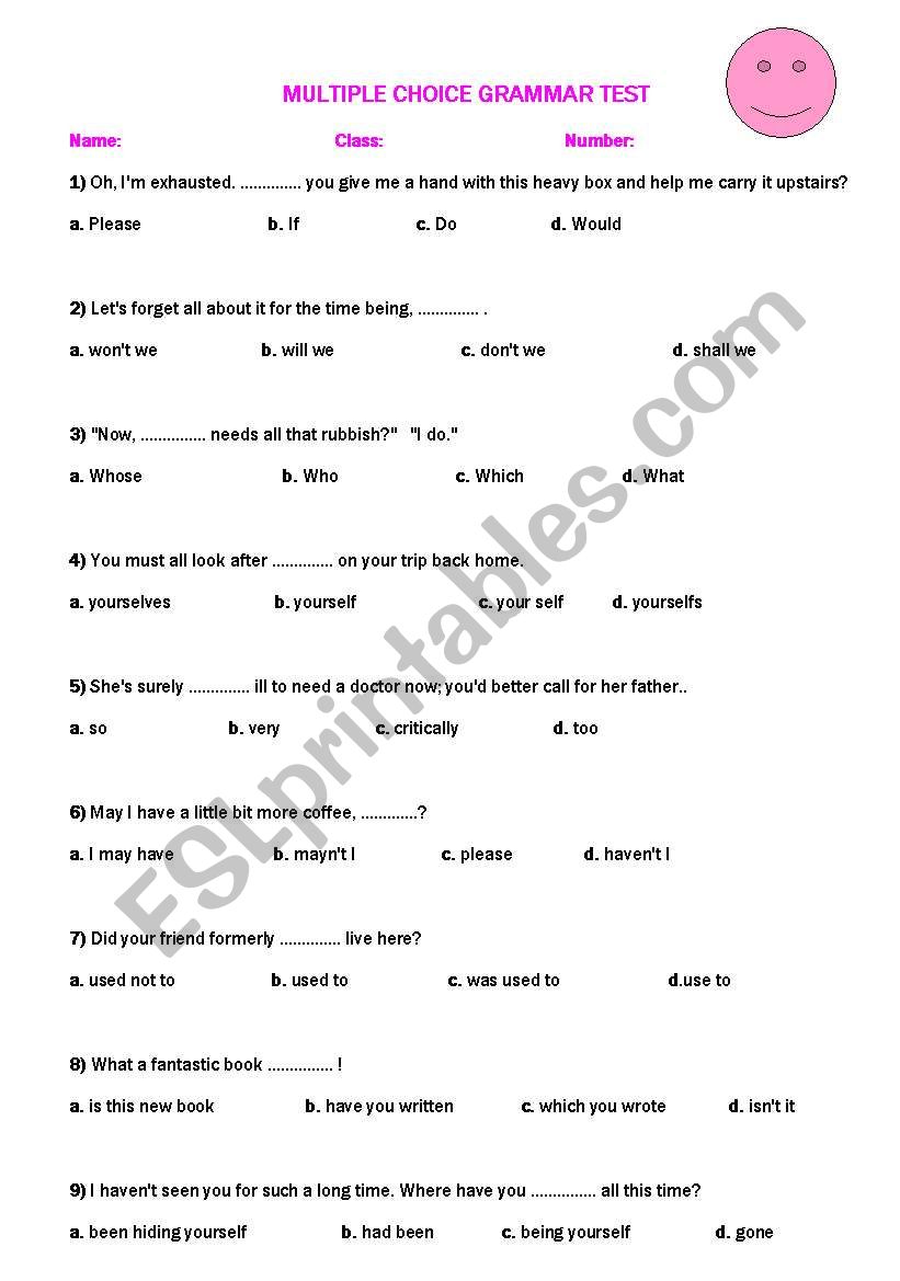 TEST YOURSELF worksheet